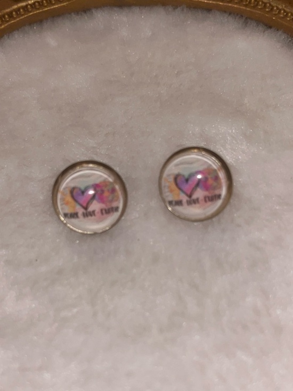 Peace. Love. Exotic Glass Heart Stud Earrings - Pink Accent